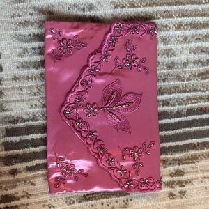Pink Embroidered Satin Clutch